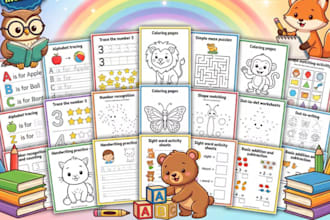 design custom kids activity sheet coloring book, etsy toddler workbook worksheet