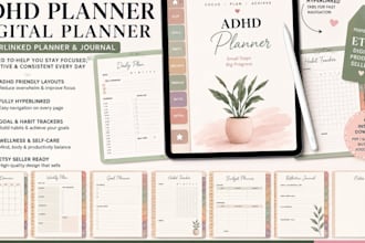 adhd planner digital planner hyperlinked planner etsy digital planner journal