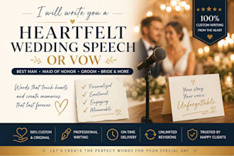 write you a heartfelt best man, maid of honor or wedding speech or vow