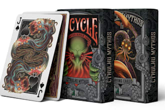 design card game, board game, tuck box, rulebook and card box mockup