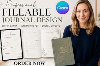 design fillable journal, editable pdf workbook, interactive canva journal
