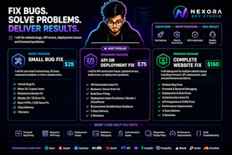 fix website bugs, API errors, deployment issues and frontend problems