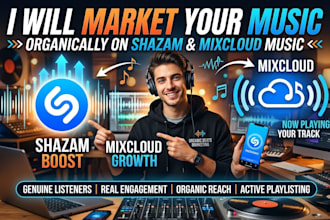 market your music organically on shazam and mixcloud music