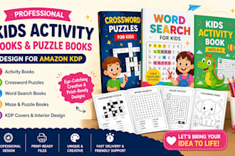 design kids activity books, crossword puzzles, word search books, and KDP covers