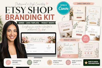 design etsy shop branding kit with logo, banner and product listings