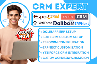 setup and customize suitecrm espocrm yetiforce dolibarr erpnext custom workflow