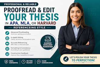 proofread and edit your thesis in apa, mla or harvard referencing style