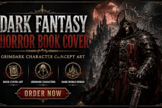 illustrate dark fantasy horror book cover grimdark character concept art