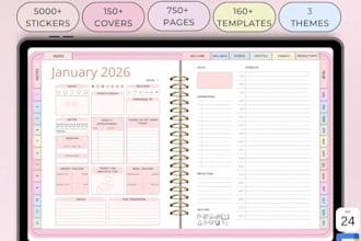 design hyperlinked digital planner, etsy digital planner, canva planner template