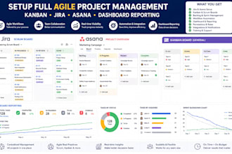 setup full agile project management kanban jira asana and dashboard reporting