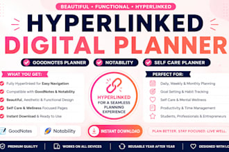 do hyperlinked digital planner, goodnotes planner, notability, self care planner