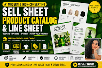 design modern sell sheet, product catalog, line sheet and one sheet