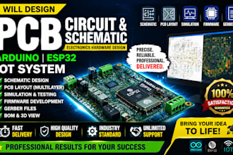 design pcb, multilayer circuit, arduino esp32 iot systems, firmware, gerber file