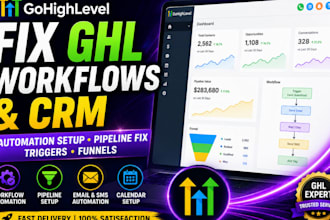 fix gohighlevel workflow automation, crm and pipeline setup, ghl landing page