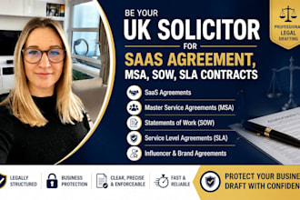 be your UK solicitor for saas agreement, msa, sow, sla contracts