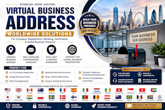 provide verified virtual business address or physical office address worldwide