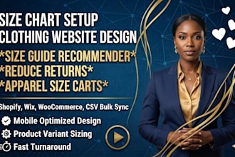 setup shopify size chart, size guide recommender, apparel size clothing website