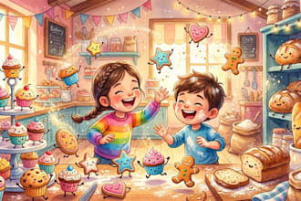 create watercolor children story book illustration and kids book art for KDP