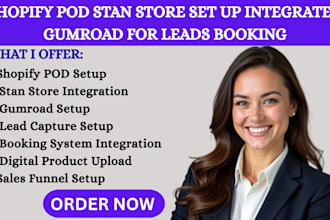 set up shopify pod digital stan store integration gumroad for leads booking sale
