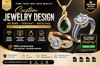 do custom jewelry design, 3d pendant, necklace, 3d ring for prototyping