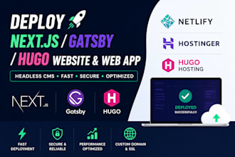 deploy next js website web app in gatsby to netlify headless cms, hostinger hugo