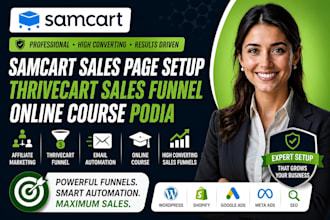 samcart sales page setup samcart thrivecart sales funnel online course podia