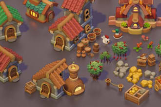 create stylized low poly game assets props or assets packs game ready