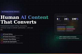 write ai prompts, human content, voiceover script and linkedin bio