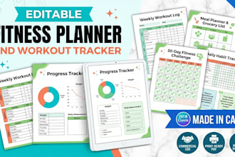 design editable weight loss fitness planner and workout tracker in canva