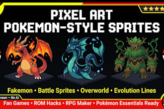 draw pixel art pokemon style sprite fakemon character for fan game, rpg maker