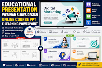 design educational presentation, webinar slides and elearning course slide