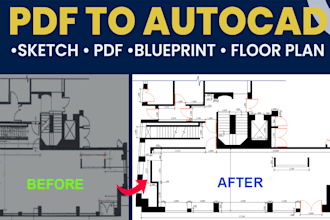 convert pdf sketch blueprint to autocad drawing