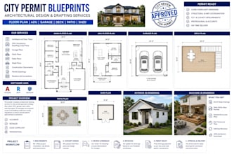 city permit blueprints architect for floor plan, adu, garage, deck, patio, shed