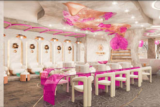 design realistic 3d container barber shop, salon, gym, spa, interior