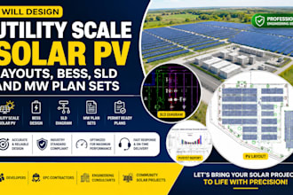 design utility scale solar pv layouts bess sld and mw plan sets