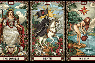 design tarot card, oracle zodiac card illustration rulebook and art nouveau