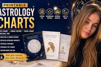 design printable astrology charts, birth, zodiac report, natal, spiritual pdf