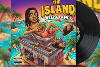 design cartoon music cover art, single, mixtape cover, cartoon album cover