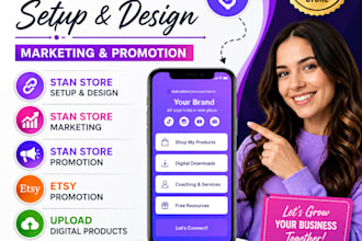 setup and design stan store, stanstore marketing and etsy promotion