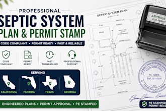design septic system plan permit stamp for california florida texas georgia