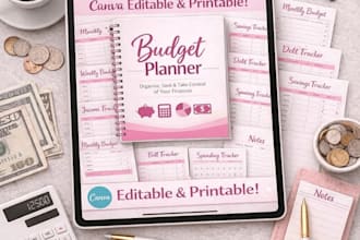 design a savings challenge workbook, money tracker or budget planner