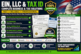 get ein, llc formation, tax id and itin for US