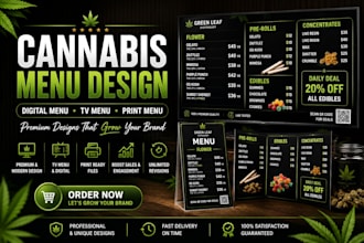 design premium cannabis dispensary menus, digital menus and TV displays