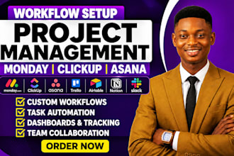setup project management workflow in monday, clickup, trello, asana, notion