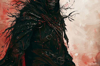 draw your character in a dark fantasy, horror or manga style