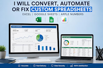 convert, automate or fix custom excel spreadsheet, apple numbers, google sheets