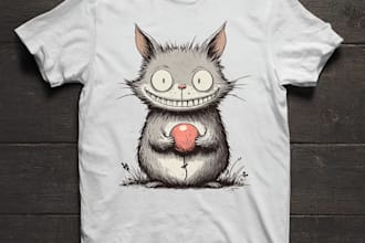 create t shirt design animal food illustration in cute kawaii style