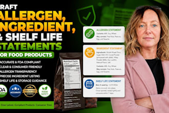 draft allergen, ingredient, and shelf life statements for food products