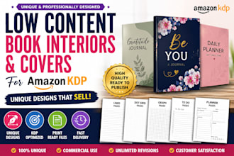 create a unique low content book interiors and covers for amazon KDP