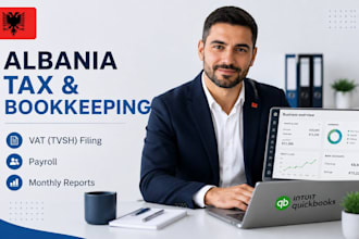 do monthly bookkeeping payroll and vat tvsh filing in albania via quickbooks
